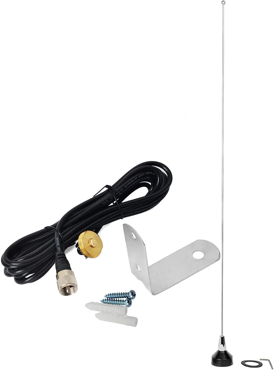 HYS Wide Band Amateur NMO Base Tunable 118 to 940MHz Stainlees Steel Antenna with 3/8" to 3/4" Hole Mount with NMO Bracket L Shape Fender Mount 13'/About 4m RG-58 Cable NMO to PL259