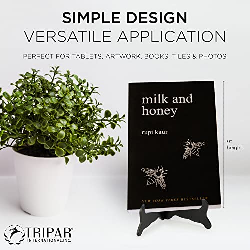 Tripar Wooden Display Stand, Black Finish (10-Inch Depth) - Decorative Tabletop Easel Display - Handcrafted Design with Gold Latches - Perfect for Holding Plates, Cookbooks, Artwork, Pictures, & More