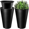 Set of 2 Tall Outdoor Planters 12 x 18 Inch Large Resin Outdoor Planters for Front Porch Flower Round Floor Decorative Indoor Pots with Drainage(Black)