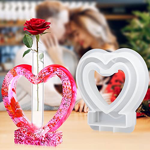 Heart Resin Molds Silicone, Heart Shaped Vase/Plant Starter Epoxy Resin Casting Mold for Valentine\'s Day, Hydroponic, Flower Holder, Home Office Décor - Thumbnail 3