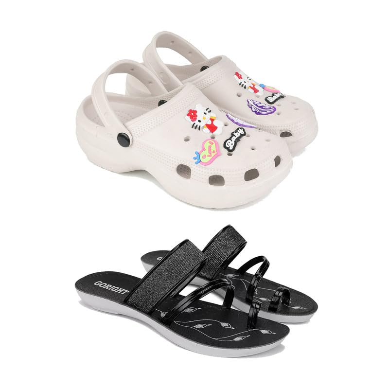 Premium Comfortable Regular Wear Clogs for Women with Stylish Flats Fashion Sandal for Women's & Girls Combo-O10-1946-6 Black-7806-picture-56