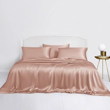 Linenwalas Tencel Lyocell Duvet Cover Set, Eucalyptus Cooling Lightweight Silk Comforter Cover Set with Zipper Closure & Corner Ties Rose Gold, Queen