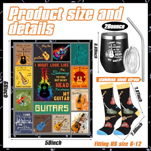 Patelai 3 Pcs End of Year Guitar Music Teacher Gifts for Women Include 60'' x 50'' Guitar Throw Blanket Insulated Tumbler with Lid Straw Sock for Graduation Gift Music Lovers by Patelai - Image 2