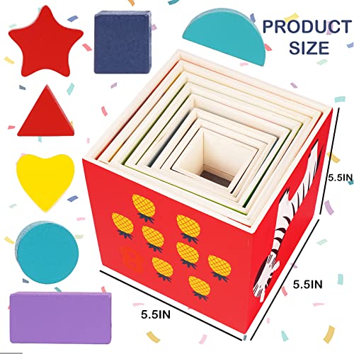 Iwutefet Wooden Nesting And Stacking Blocks Montessori Toy For Toddlers 8 Piece Alphabet Nesting And Stacking Toys Game With Shapes, Numbers- Educational Tower For Counting And Shape Recognition #TOP4
