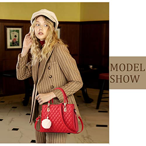 Image of I IHAYNER Womens Leather Handbags Purses Top-handle Totes Satchel Shoulder Bag for Ladies with Pompon