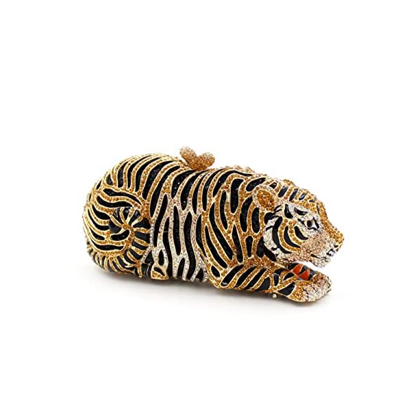 Tngan Women Cute Tiger Shaped Evening Clutch Sparkling Rhinestones Handbag Prom Party Purse - Image 4