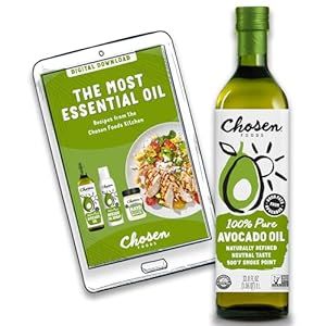 Chosen Foods 100% Pure Avocado Oil, Keto and Paleo Diet Friendly, Kosher Oil for Baking, High-Heat Cooking, Frying, Homemade Sauces, Dressings and Marinades (1lt + Digital Recipe Book)
