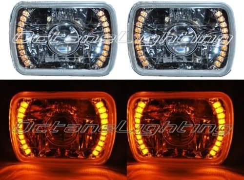 Octane Lighting 7X6 Amber Led Halo Projector Halogen Crystal Headlights Angel Eye Light H4 Bulbs