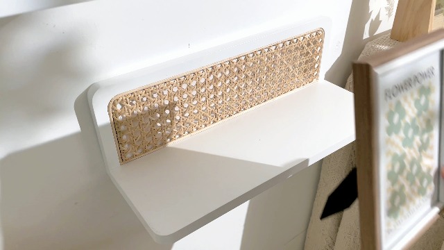 Boho Wandregal Set - 2 Stück Rattan Regale Weiß 40x12x13 Cm