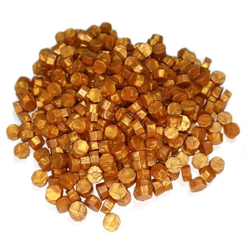 Sello de cera octogonal de cera, 500 cuentas de cera selladora, para sellos vintage y cartas, invitaciones, tarjetas, paquete de regalo (oro real, 500)