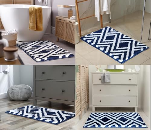 Image of GAVI Home Decor Super Absorbent Anti Skid Door mats for Home, Anti Skid Bath mat for Bathroom, Anti Slip Bath mat, Non Slip Bath mat for Bathroom, Bedroom, Kitchen, (40 X 60 CM Blue, White)