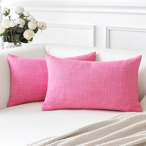 Artscope Housse de Coussin, Lot de 2 en Lin Canapé Taie d'oreiller de Couleur Pure pour Maison Salon Chambre Décoration D'intérieur (Rose Rouge, 30x50cm)