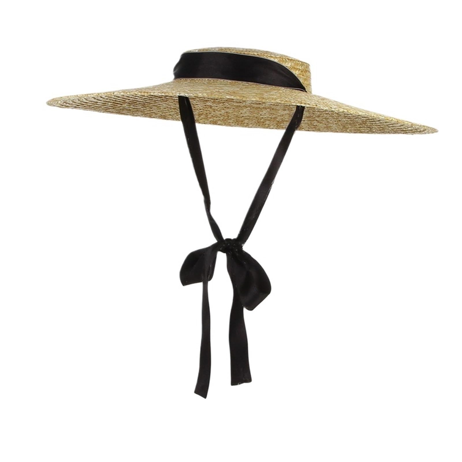 Générique Chapeau de paille à large bord for femmes, visière plage avec ruban dessus plat
