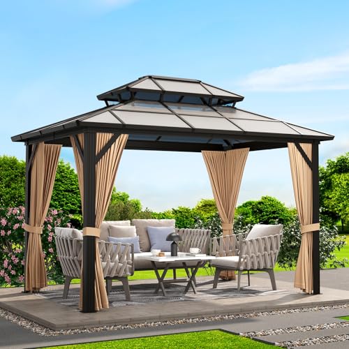 12'x10' Hardtop Gazebo, Heavy Duty Aluminum Permanent Hardtop Gazebo Outdoor