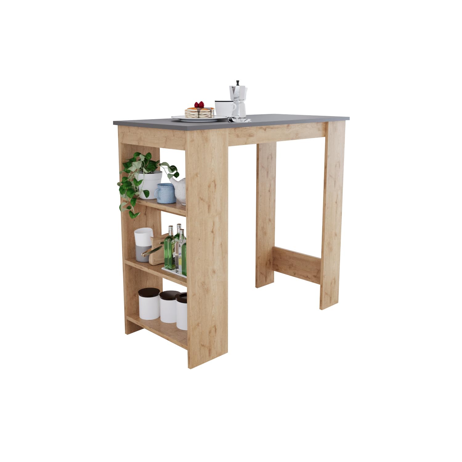 Bar Tables-110 cm, Durable Kitchen Bar Table, Modern Dining Table and Breakfast Bar Table with Storage, Scratch-Resistant Manufactured Wood Table for Kitchen or Living Room (Anthracite&Oak, Serina)