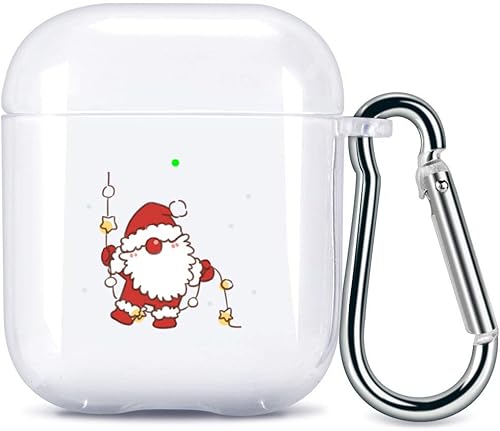 JOYLAND Funda de Navidad de Papá Noel de dibujos animados para AirPod 1 y 2 con llavero + bolsa, funda transparente y bonita de Navidad, funda suave