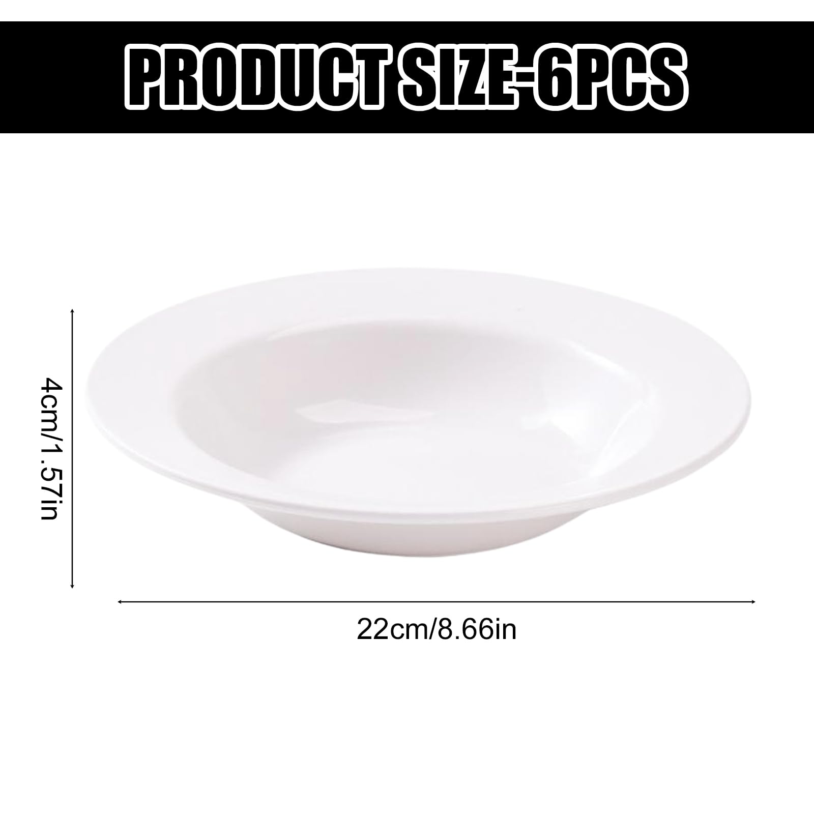 PORFOYO Set da 6 piatti per pasta, set di piatti, piatti fondi per pasta e zuppa in plastica, grandi e profondi, riutilizzabili, piatti da campeggio, bianchi rotondi, piatti fondi per camper, feste