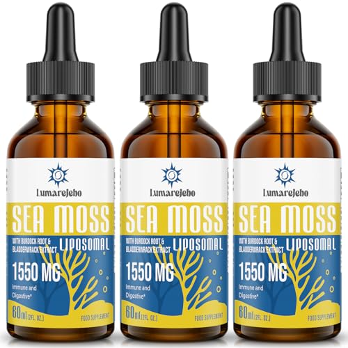 Liposomal Irish Sea Moss Drops 1550MG, with Burdock Root and Bladderwrack Extract, 4X Stronger Than Pills & Gel, Gut & Immune Balance, 60ml (Pack of 3)