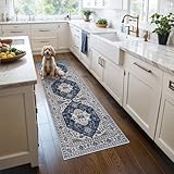 2x6 Washable Hallway Runner Rug: Indoor Farmhouse Kitchen Rugs Oriental Thin Non-Slip Entryway Carpet Ultra Soft Water Resisitant Floor Mat for Living Room Bedroom for Bathroom Laudry(2 X 6,Blue)