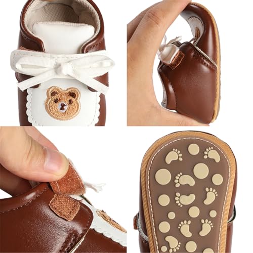 Image of HsdsBebe Baby Boys Girls Pu Leather Hard Bottom Walking Sneakers Toddler Rubber Sole First Walkers Infant Cartoon Slippers Crib Shoes