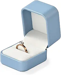 Leathe Ring Box Jewelry Gift Box Ring Holder Case For Birthday, Proposal,Wedding,Valentine's Day Gifts (Blue)