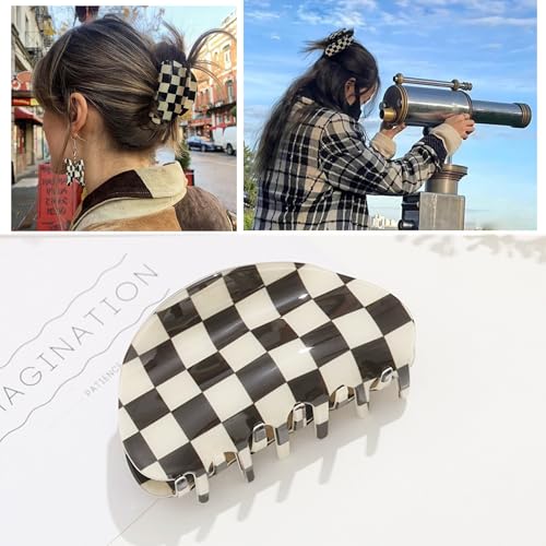 Pinzas de cabello a cuadros 3 piezas negro y blanco miniatura 5