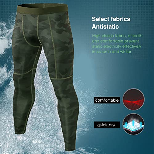 Eargfm Men's Compression Athletic Workout Running Dry Base Layer Pockets Active Cycling Pants, 1 Pack #Camo Green, Large #TOP2