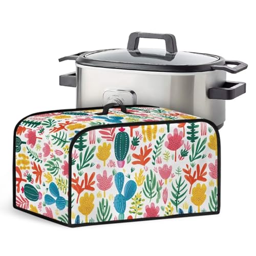 TODIYADDU Colorful Cactus Flower Slow Cooker Cover with Handle and Storage Pocket for Extra Accessories Trendy Kitchen Small Appliance Dust Cover Protective Case Cover for Crock Pot Air Fryer Gifts