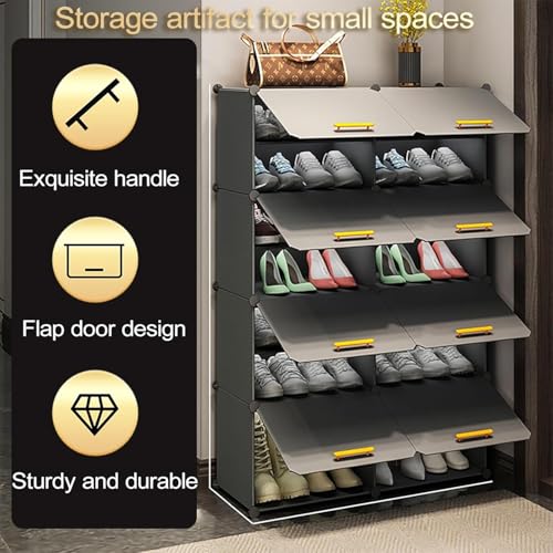 Image of Sunderlook Shoe Rack Plastic for Home- Shoe Stand, Chappal Stand, Professional Multipurpose Foldable Standing Comfort Runner Shoe Rack with Door, Slipper Stand (Charcoal Grey, 16 Shelf 8 Door)