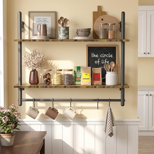 Merapi 31.5 Industrial Pipe Floating Shelf with Towel Bar & Hooks