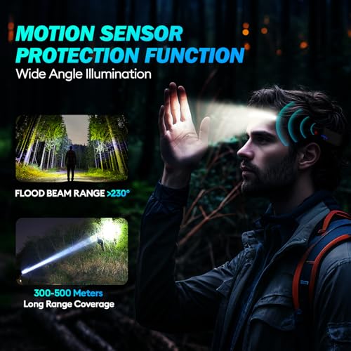 Stirnlampe LED Wiederaufladbar,2 Stück 2000 Lumens Superhell 230°Weitwinkel Weiß Licht Kopflampe mit Sensor,1500mAh Akku IPX5 Wasserdicht,0.14lb Leichtgewichtig Stirnlampen für Camping,Joggen,Wandern 4