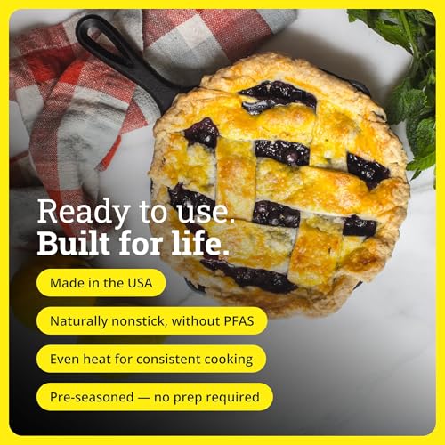 Image of Lodge Seasoned Cast Iron Skillet - PFAS-Free, Non-Toxic Cookware - Use with an Oven, Stove, Grill, or Campfire - Naturally Non-Stick & Oven Safe - 9 Inches