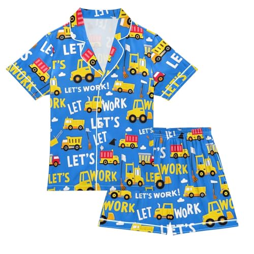 ALAZA Cloud Truck Blue Satin Pajamas Set Short Sleeve Button Down Sleepwear Summer Pjs 2 Piece