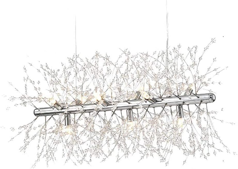 KXEcoLife Lámpara de araña Vintage, lámpara Colgante LED Moderna de Cristal, lámpara de Techo Rectangular con Forma de Diente de león para Comedor e Isla de Cocina, Acabado Plateado, 92 cm.