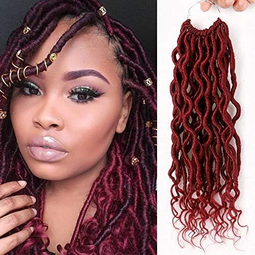 6 Packs (14 Inch, 530#) Goddess Locs Faux Locs Crochet Hair Wavy With Curly Ends Synthetic Twist Braiding Goddess Hair Extensions 24 Roots
