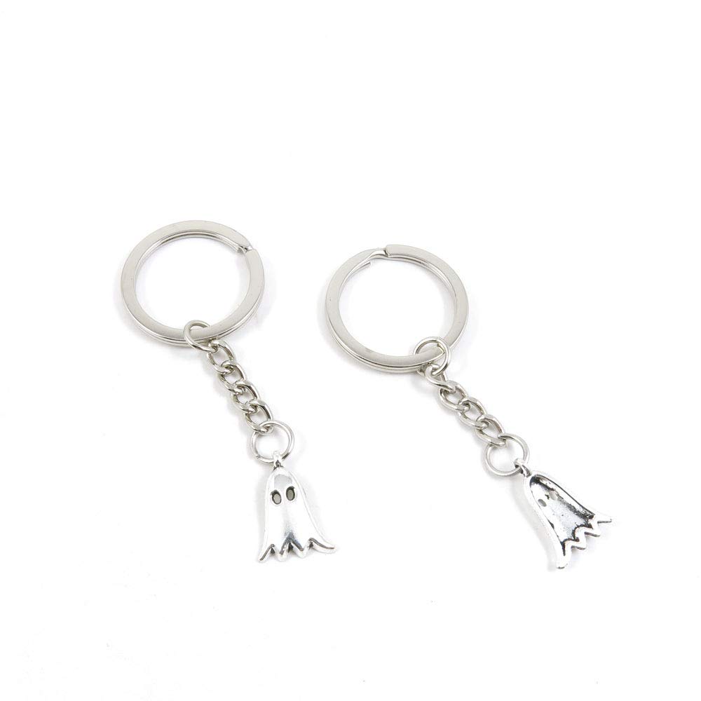 50 Pieces Antique Silver Tone Keychain Keyring Keytag F9BK8C Ghost Key Chain Ring Tag Jewelry Making Charms