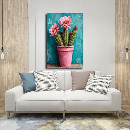 Fleurs de cactus impression sur toile decoration murale 40 x 60 cm
