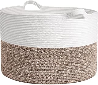 INDRESSME XXXLarge Cotton Rope Basket 21.7" x 21.7" x 13.8" Woven Baby Laundry Blanket Basket Toy Basket with Handle Storage Comforter Cushions Thread Laundry Hamper