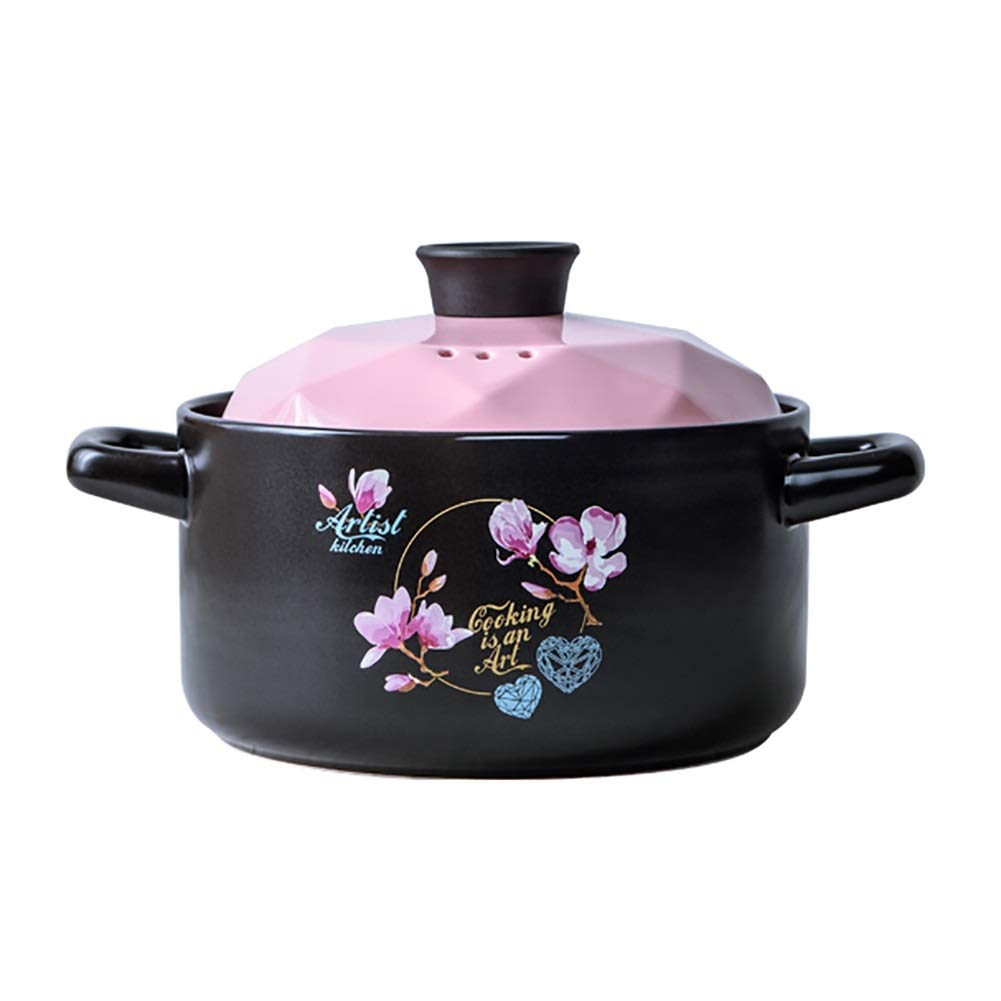 METTEOR Casserole Dishes With Lids Ceramic Clay Pot Binaural Dish Lid Cookware Flower Decoration Round Earthen High Temperature Resistance (Roze 3L)