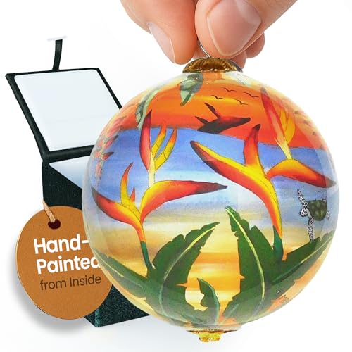 Maui By Design Hand Painted Hawaiian Ocean Sunset Scene Collectible Glass Ornament Gift Box