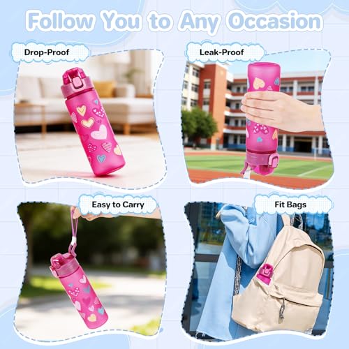 SUPPRUI Trinkflasche Kinder,700ml Trinkflasche Schule Auslaufsicher,Kohlensäure Geeignet, BPA-Frei,One-Touch-Öffnung,Leicht zu Reinigen,Kindertrinkflaschen (Lila)