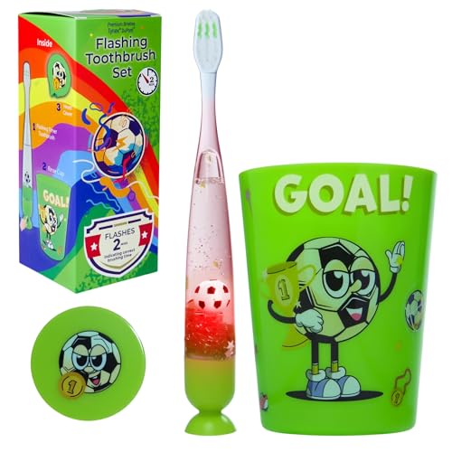 Brosse à dents lumineuse 2 minutes pour enfant à poils souples et gobelet