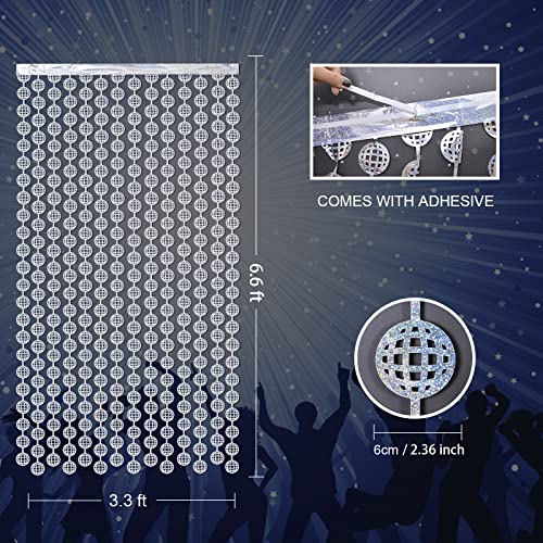 MENSTARSI Disco Party Decorations, 2 Pack Disco Ball Photo Booth Props, 3.3x6.6 ft Silver Foil Fringe Curtains Photo Backdrop for Birthday 70s 80s, Decades, Taylor, New Years Eve Party Decor