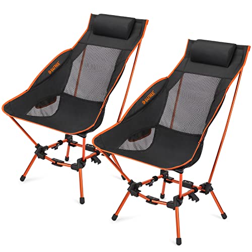 G4Free 2Pack Folding Camp Chair High Back Lightweight Camping Chair With Removable Pillow, Side Pocket & Carry Bag, Compact & Heavy Duty 385Lbs For Outdoor Hiking Backpacking Beach Travel Orange #TOP8