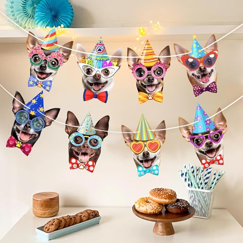 Image of Chihuahua Birthday Garland - Photographic Chihuahua Faces Birthday Banner, Funny Chihuahua Bday Party Decoration for Chihuahua Lovers, Easy Assembly, Reusable Chihuahua Party Decor