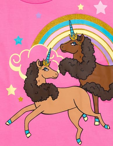 Image of Afro Unicorn Toddler Girls T-Shirt and Chambray Shorts Outfit Set Made Of Magic 2T
