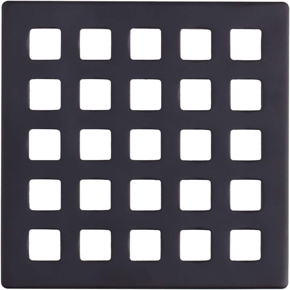 Uni-Green3-3/4 inch Square Shower Drain Grate - 3.75" Matte Black Shower Floor Drain Cover Replacement - SUS304 Stainless Steel Hair Catcher/Drain Strainer for Bathrooms, Showers