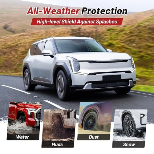 Image of Sunsdrew Mud Flaps for 2024 2025 2026 Kia EV9 Accessories,All Weather Guard EV9 Guards Mudguards,No-Drill Front&Rear 4PCS Mud Flaps Set with Hardware(Without Running Board)
