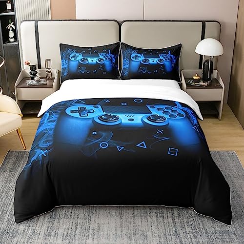 Homemissing Bleu Gaming 100% Coton Housse de Couette 220x240cm Console de Jeu pour Les Garçons Adolescents Jeux vidéo Parure de lit 100% Coton Enfants Jeu Console...