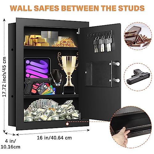 17.72" Tall Fireproof Wall Safes Between The Studs 16" Centers, Electronic Hidden Safe With Digital Keypad, Home Safe For Firearms, Money, Jewelry, Passport #TOP2